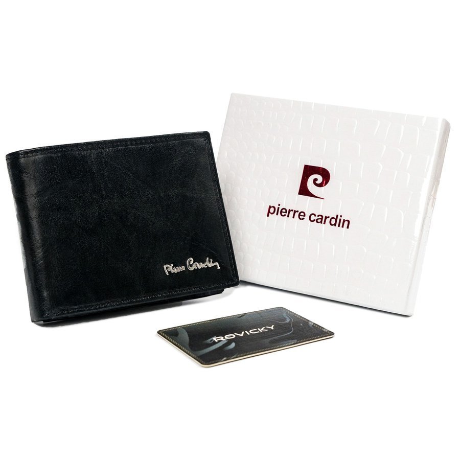 Klasyczny, składany portfel męski ze skóry naturalnej, RFID — Pierre Cardin