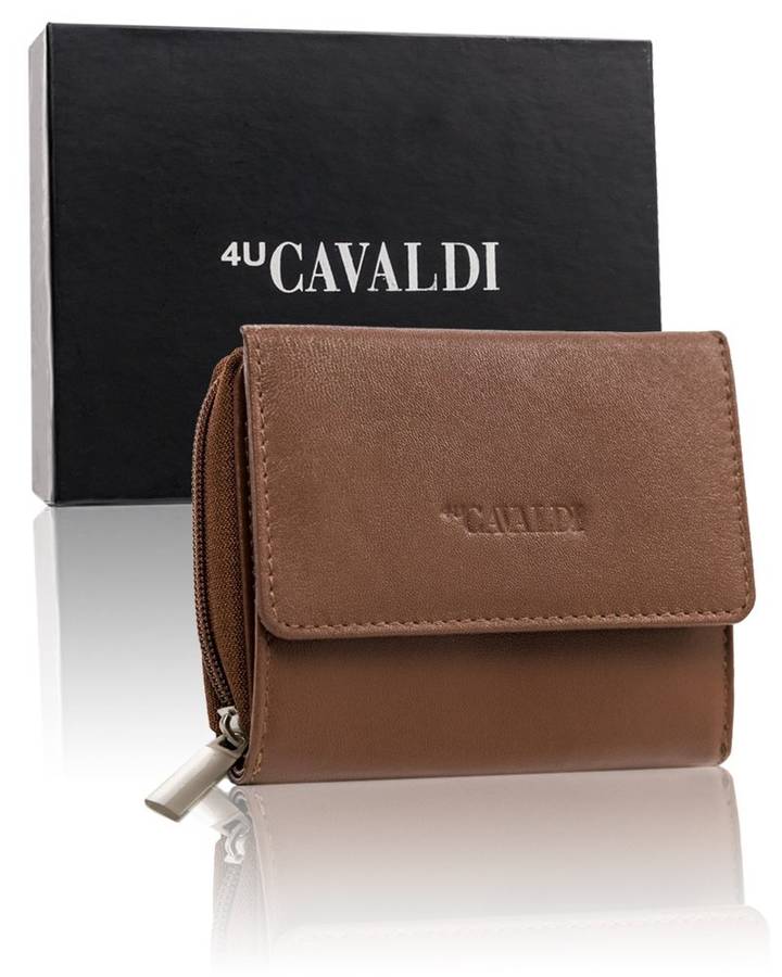 Klasyczny skórzany portfel damski ze schowkiem na suwak RFID — Cavaldi