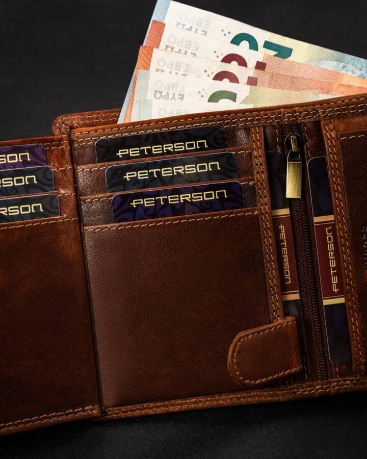Klasyczny, skórzany portfel męski na zatrzask - Peterson