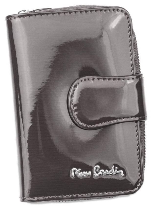 Lakierowany, pionowy portfel damski ze skóry naturalnej — Pierre Cardin