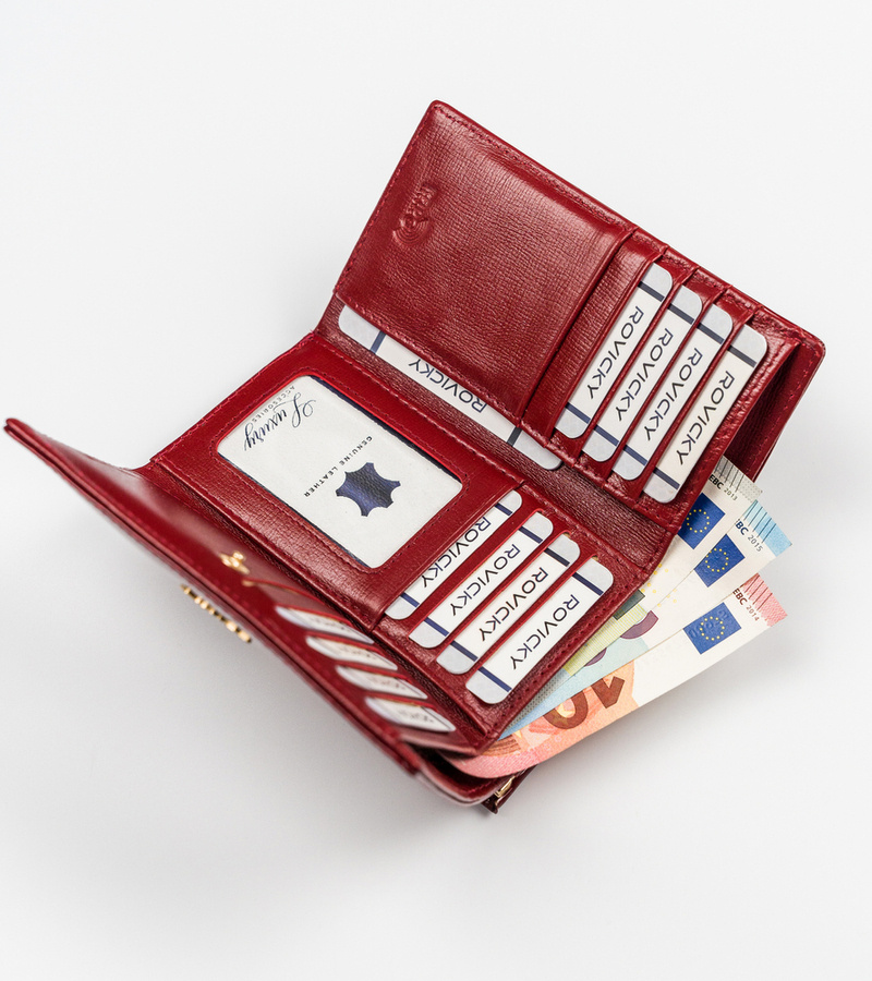 Lakierowany portfel damski wysokiej jakości zdobiony subtelnym wzorem - Rovicky