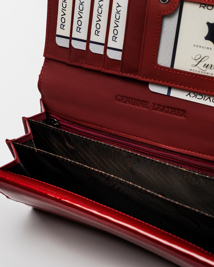 Lakierowany portfel ze skóry naturalnej z dużą sekcją na gotówkę - Cavaldi