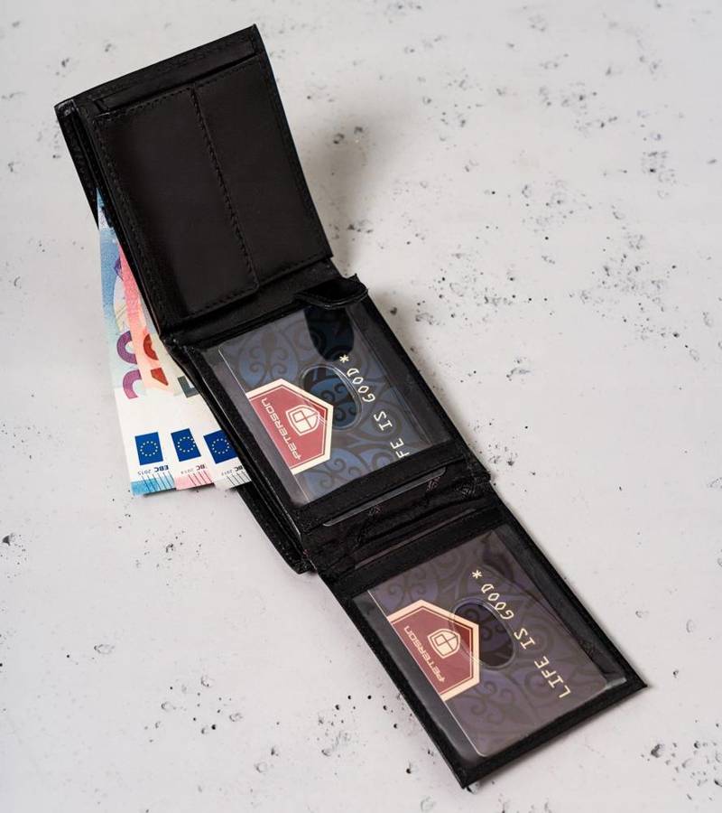 Mały, skórzany portfel męski w orientacji poziomej z systemem RFID — Peterson