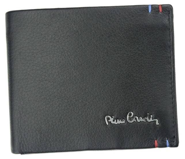 Mały, skórzany portfel męski z kolorowymi przeszyciami, RFID — Pierre Cardin