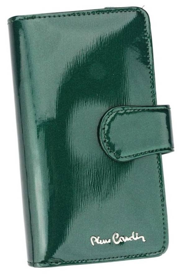 Pionowy, lakierowany portfel damski z opaską na zatrzask — Pierre Cardin
