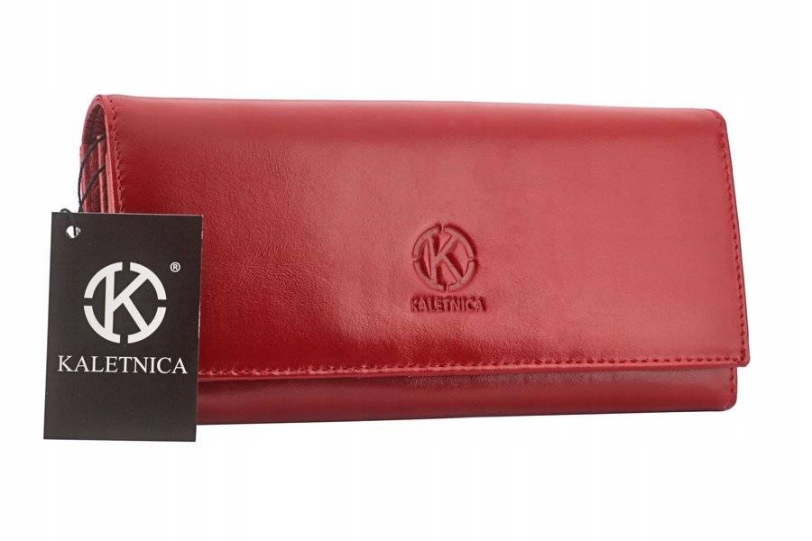 Podłużny portfel damski ze skóry naturalnej z logo, antyalergiczny - Kaletnica
