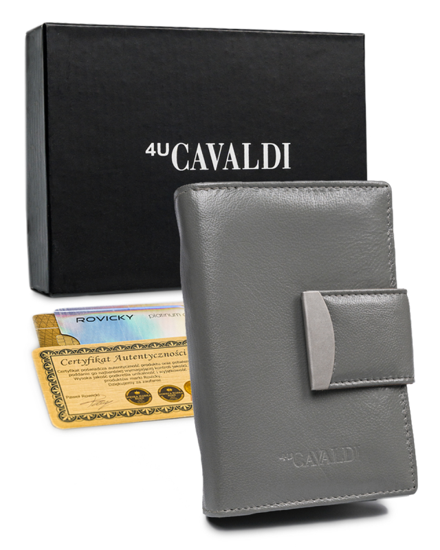 Portfel damski skórzany pionowy zatrzask RFID - Cavaldi®