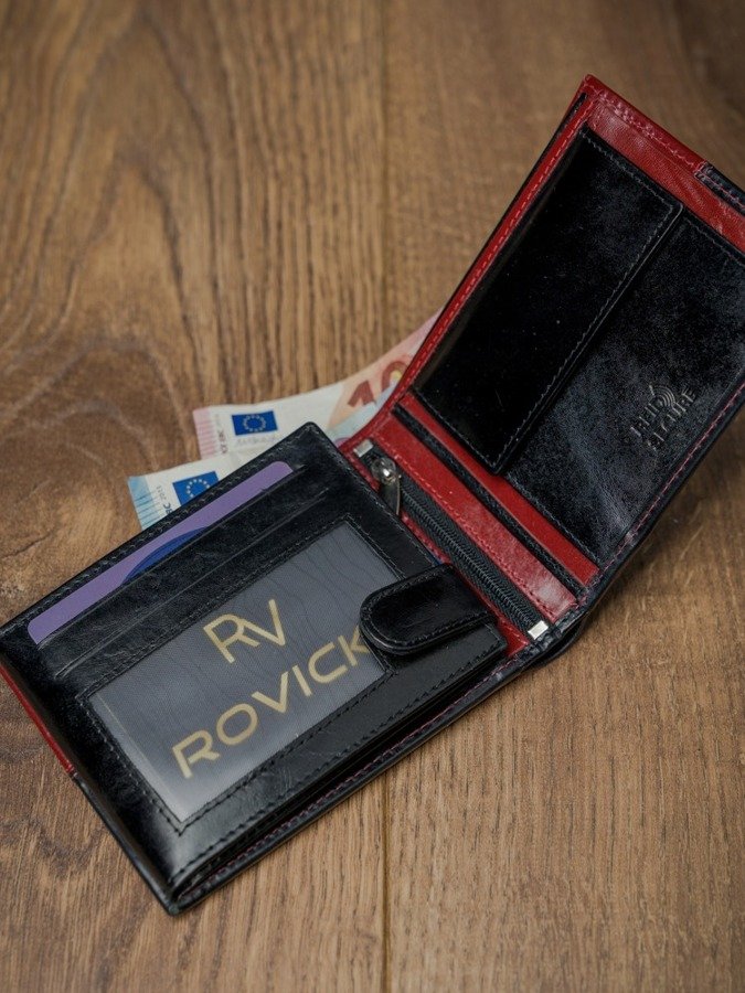Poziomy, dwukolorowy portfel ze skóry naturalnej, ochrona RFID - Rovicky
