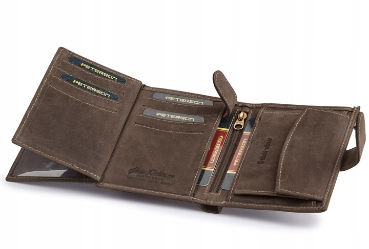 Rozbudowany, pionowy portfel męski ze skóry nubukowej RFID - Peterson 