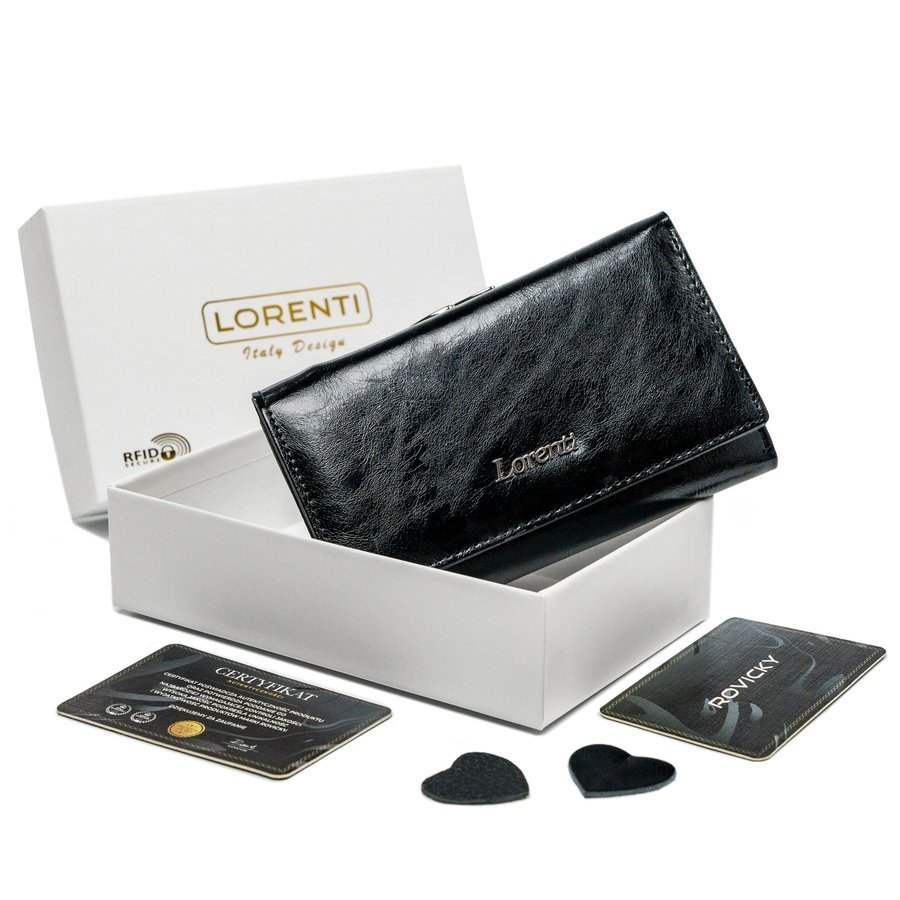 Rozbudowany portfel damski ze skóry naturalnej z biglem, RFID — Lorenti