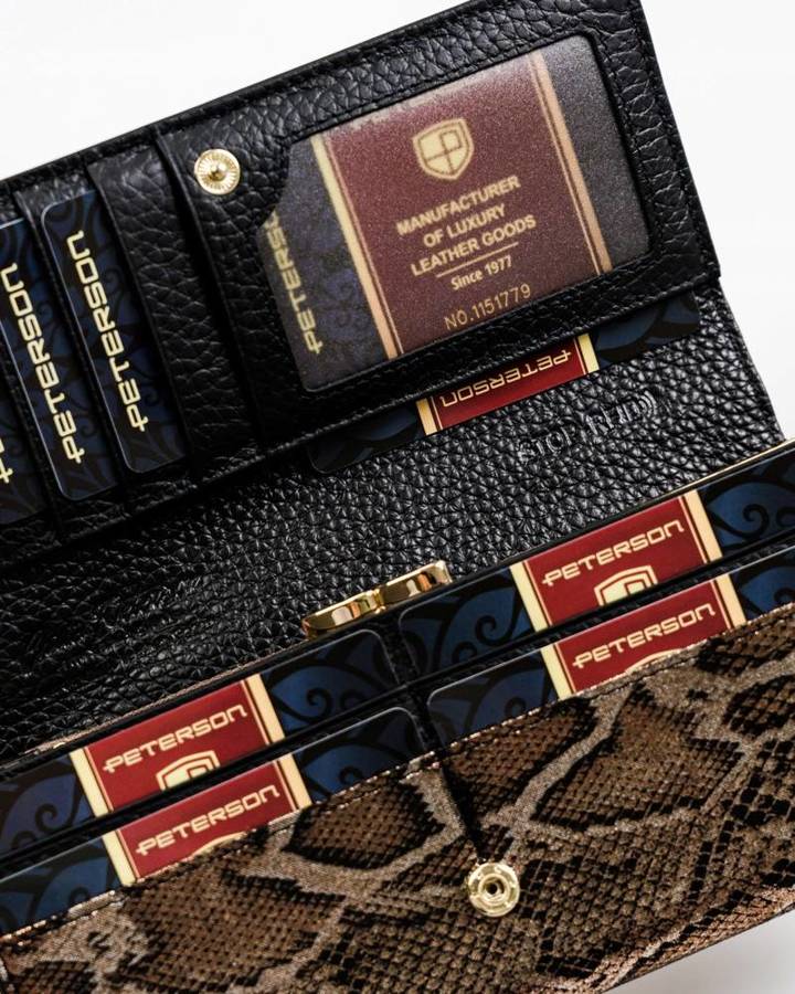 Skórzany, duży portfel damski z systemem RFID - Peterson