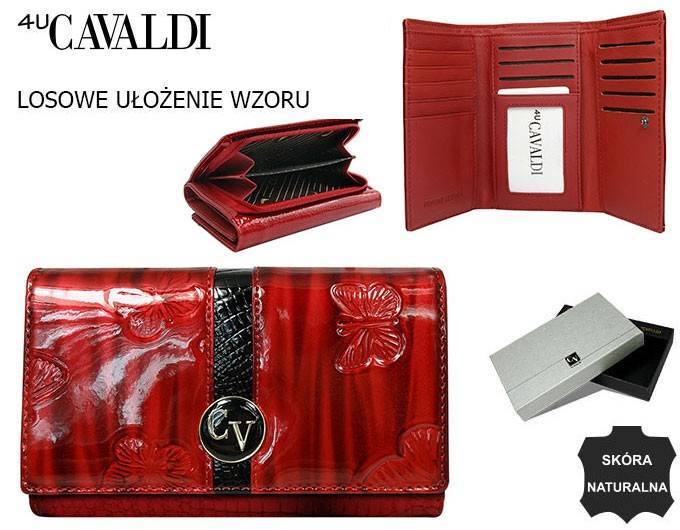 Skórzany portfel damski na zatrzask i suwak - 4U Cavaldi