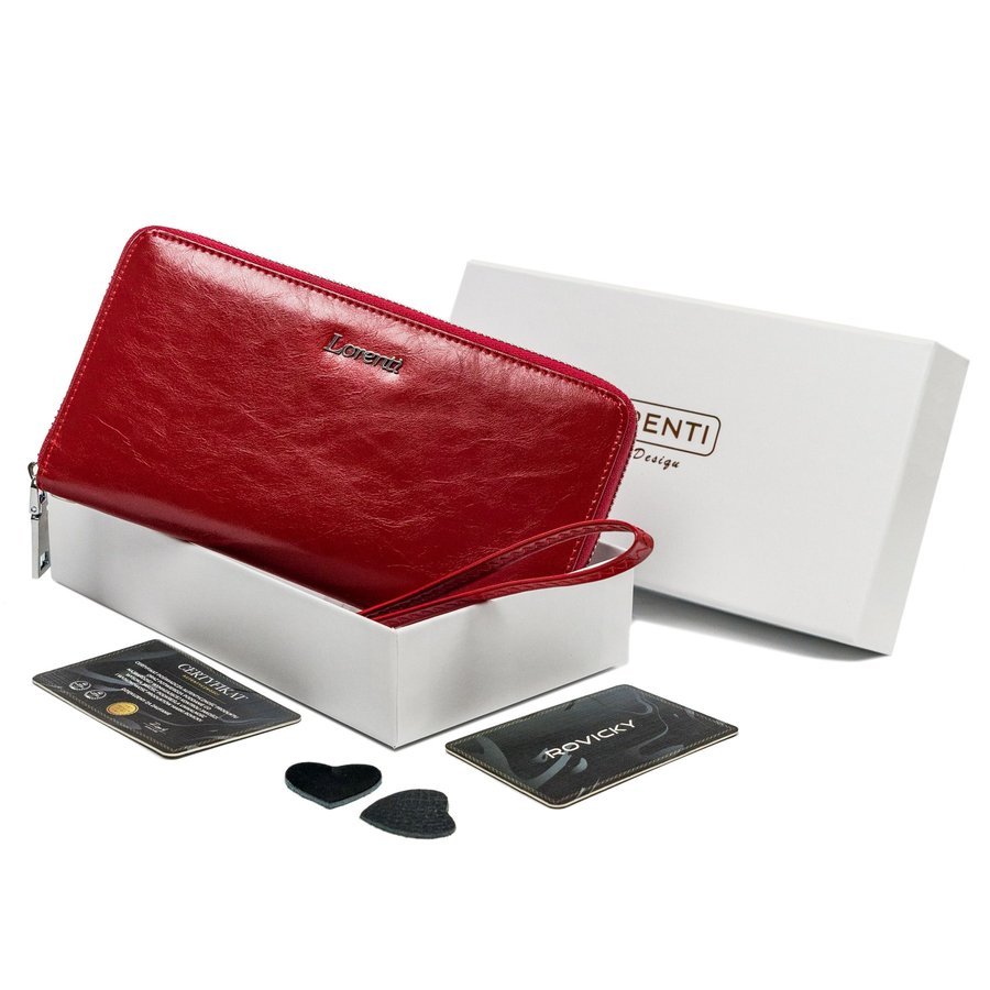 Skórzany portfel damski w kształcie piórnika ze smyczą, RFID — Lorenti