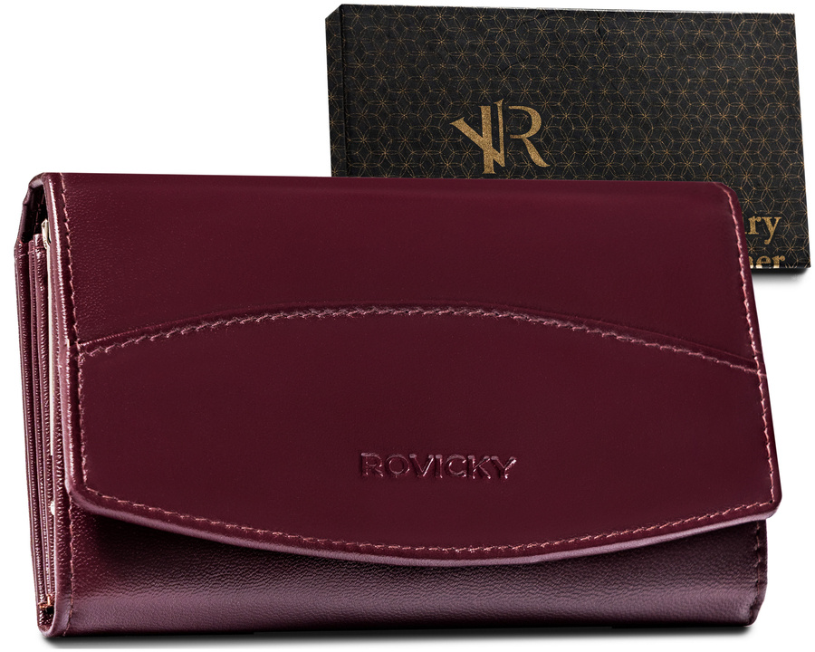 Skórzany portfel damski z tłoczoną klapą — Rovicky