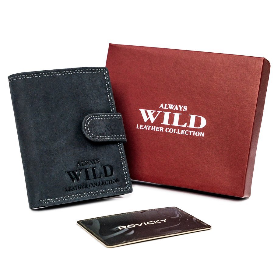 Skórzany portfel męski z jasnymi przeszyciami — Always Wild