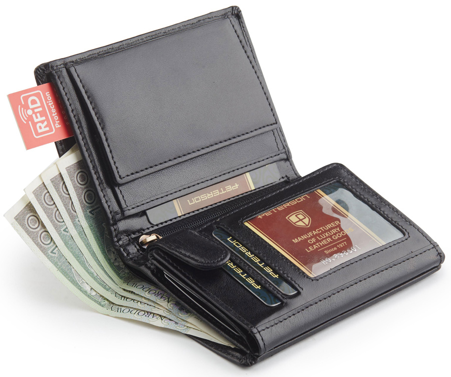Skórzany portfel męski z portmonetką typu piekiełko - Peterson