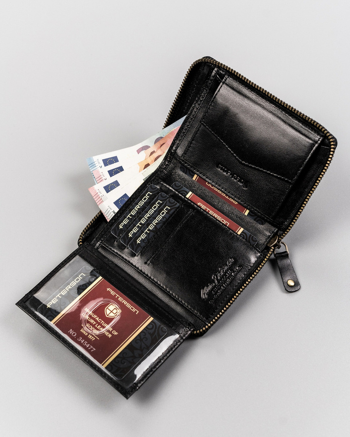 Skórzany portfel na zamek z powłoką carbon - Peterson