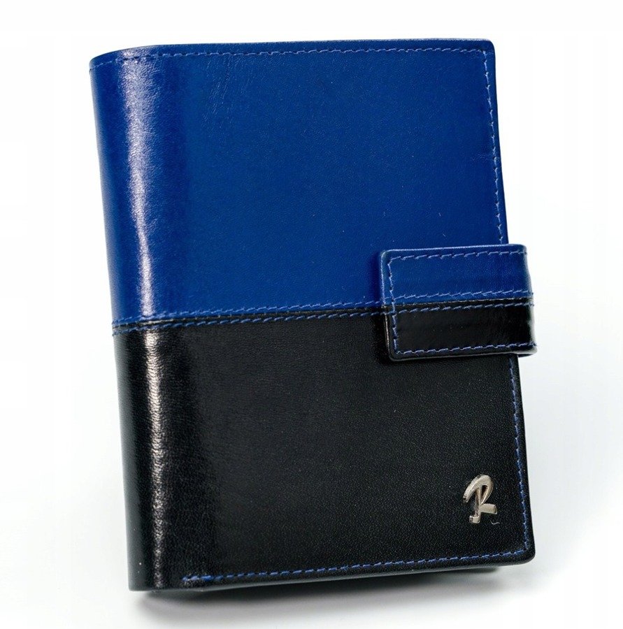 Skórzany portfel pionowy dwukolorowy składany RFID - Rovicky 