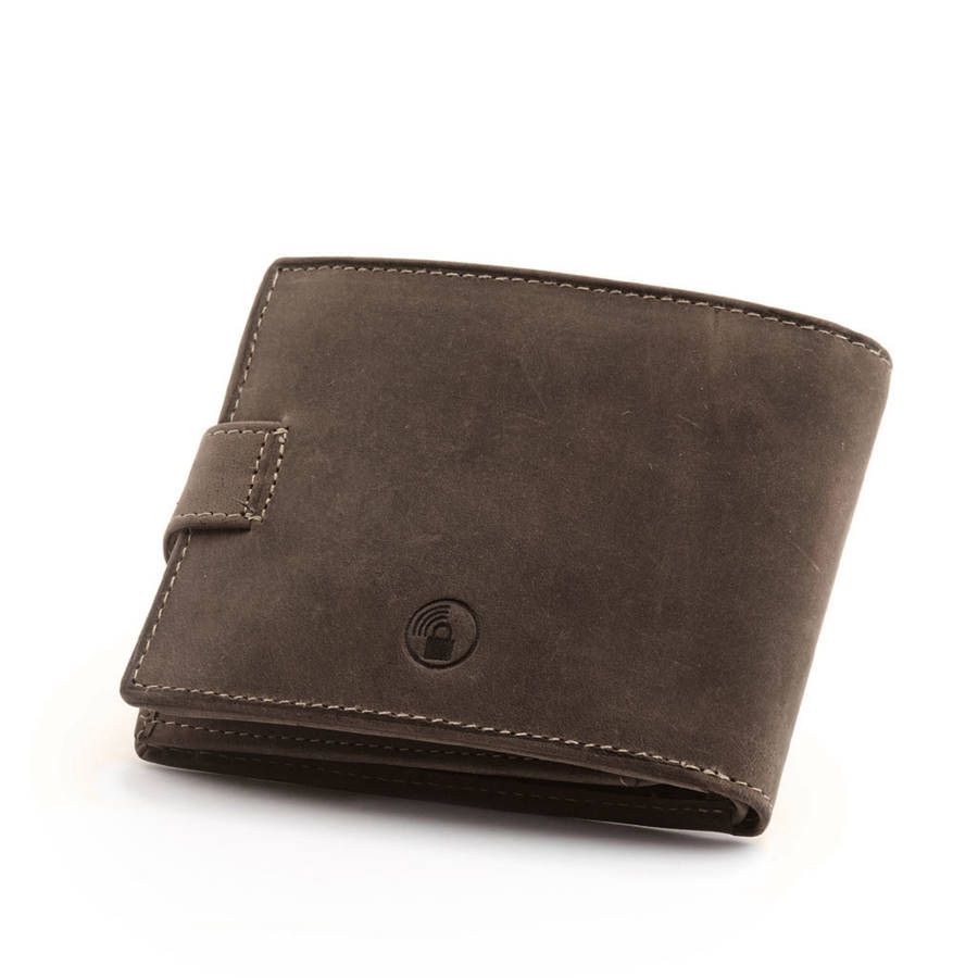 Skórzany portfel z zapinką i ochroną kart RFID — Peterson
