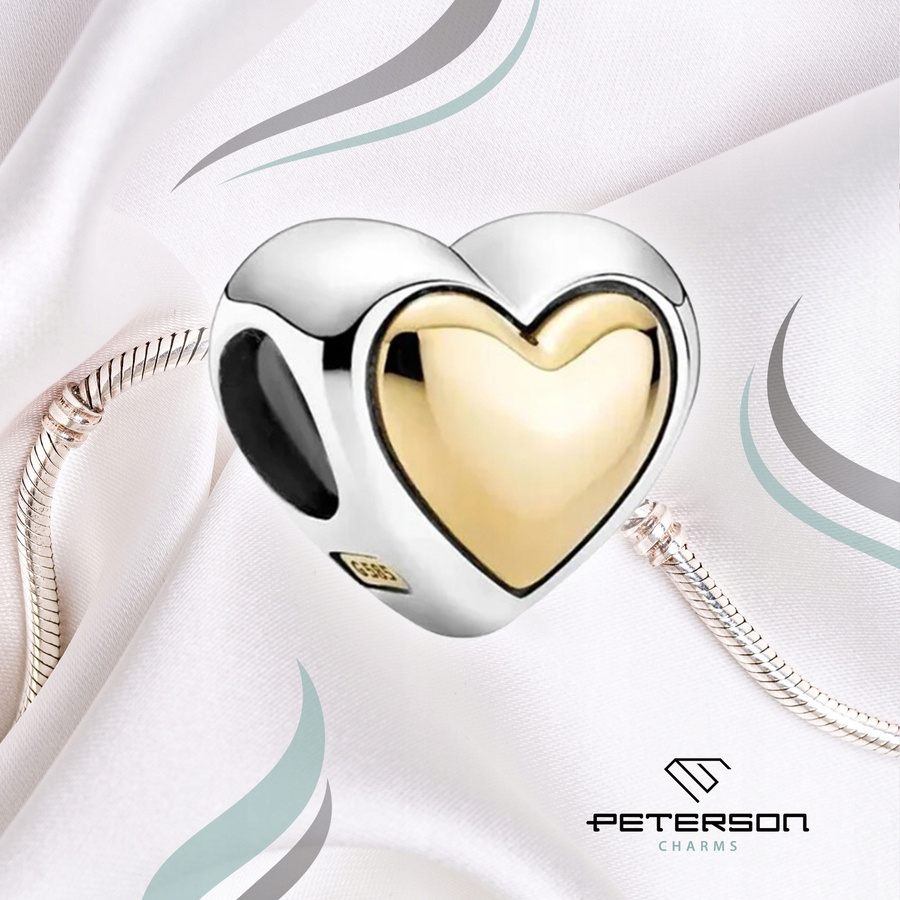 Srebrny charms dwukolorowe serce do modułowej bransoletki - Peterson