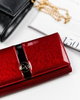 Duży lakierowany portfel damski z czerwonej skóry naturalnej na zatrzask - Cavaldi